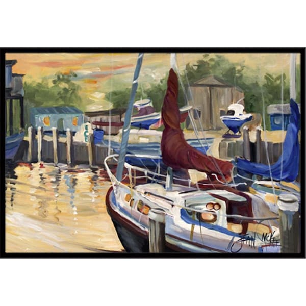 Carolines Treasures New Sunset Bay Sailboat Indoor and Outdoor Mat- 18 x 27 in. JMK1083MAT - main